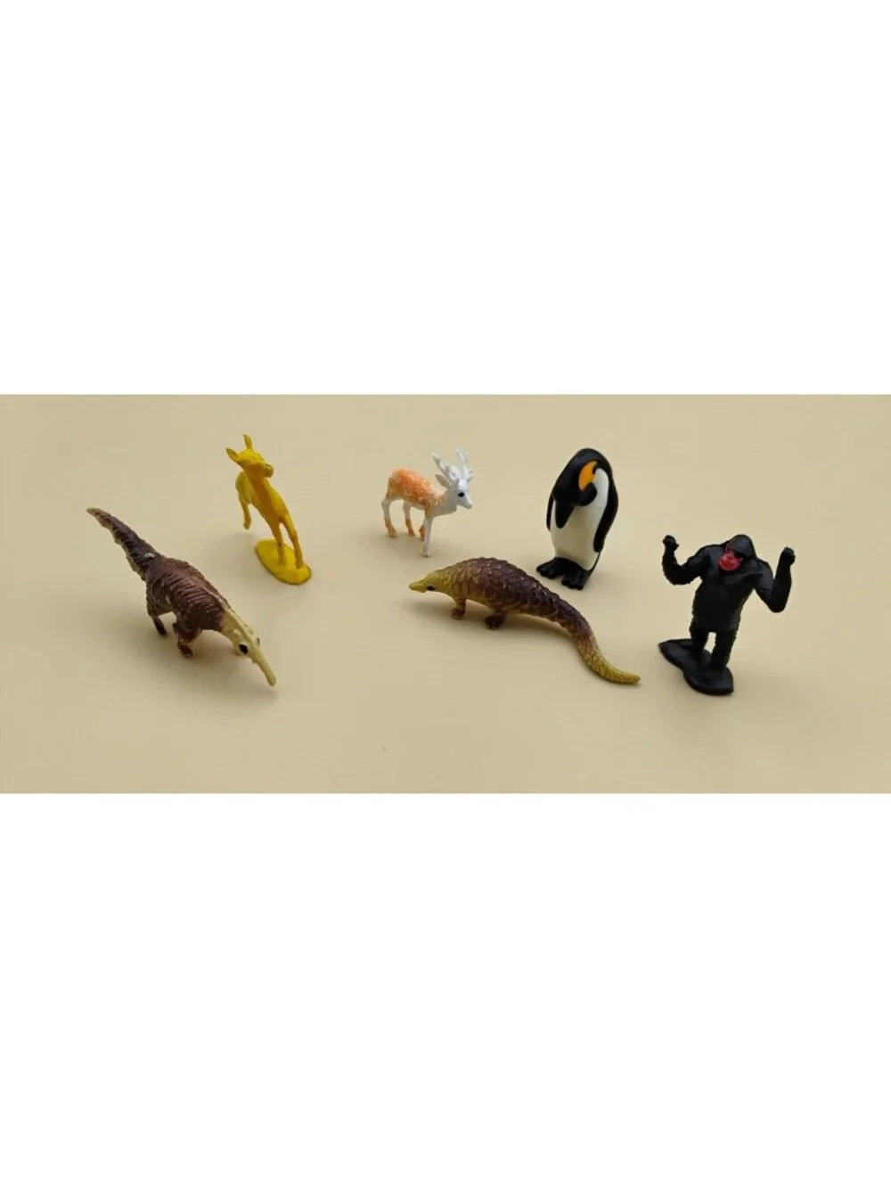 Vtg Miniature Animal Figurines Set Of 6 Deer Anteater Penguin Pangolin Gorilla